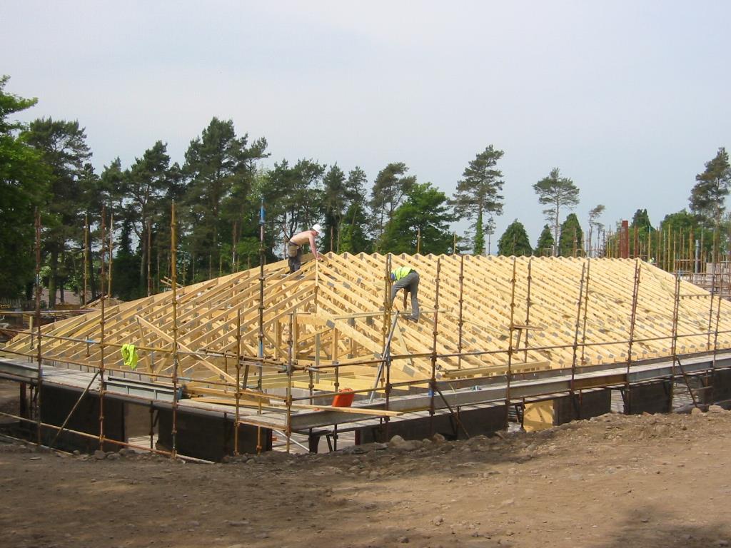 Roof trusses installed on residential development project